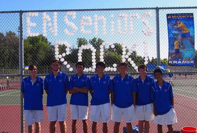 The Tennis Seniors pose for a picture during their match vs. New Haven on Tuesday.