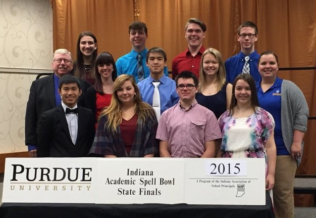 The Spell Bowl team poses after competing at the State competition at Purdue University