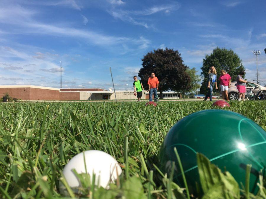 A+bocce+ball+game+in+session.+