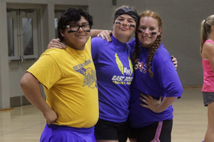 Students Rodrigo Aguirre, Shelby Taggart and Ally Turner having fun at the dodge ball tournament. 