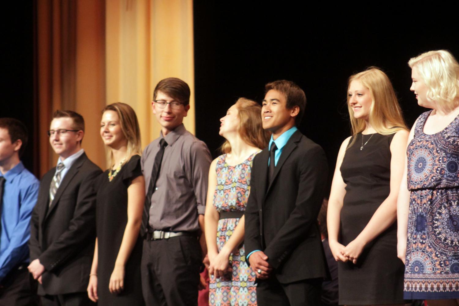 The East Noble Top Ten stand in recognition on the Cole Auditorium Stage.